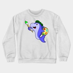 Dolphin as Painter with Colour & Brush Crewneck Sweatshirt